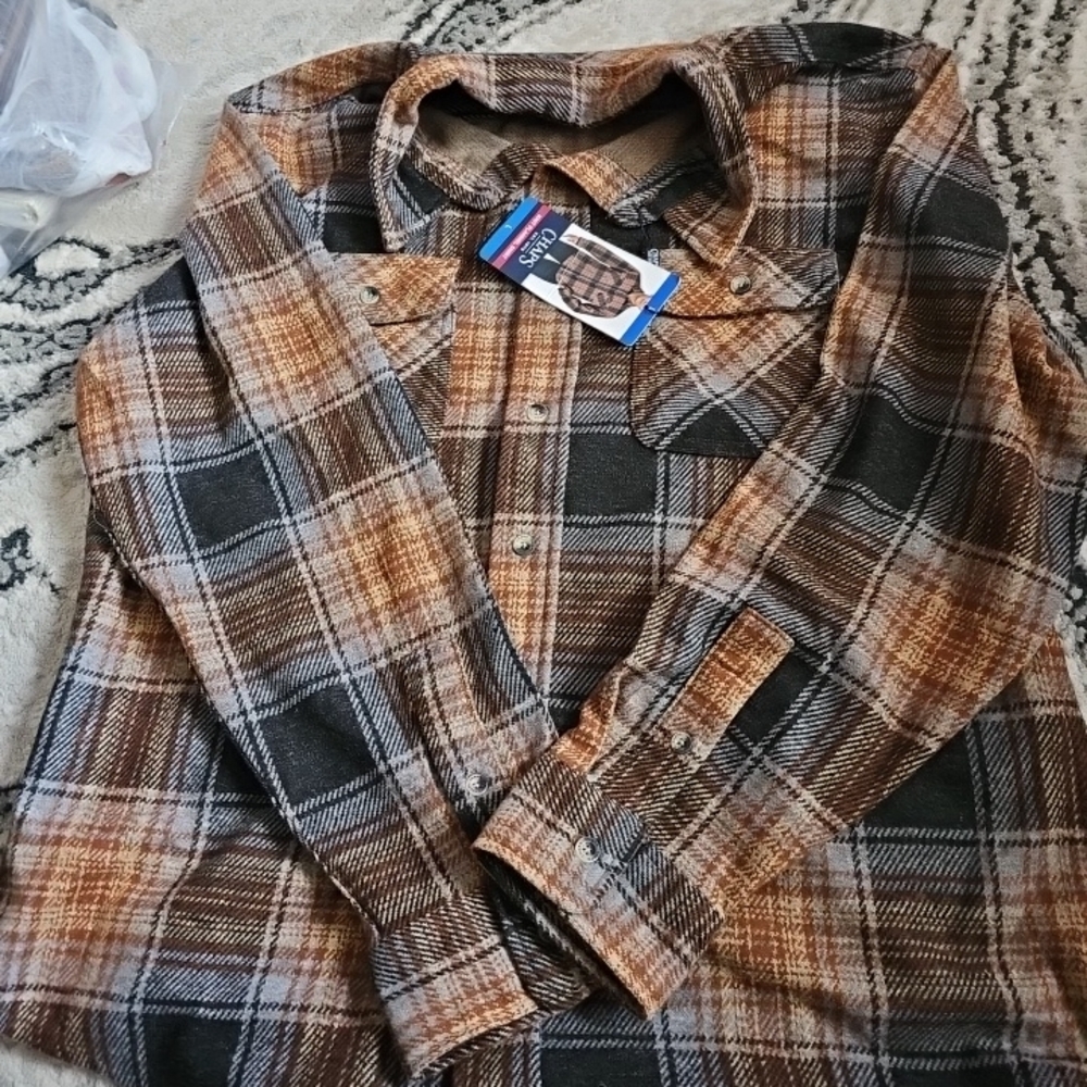 Chaps Brown and Black Plaid Casual Shirt Large NWT